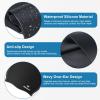 2 Pack Silicone Swim Cap for Men Women, Unisex Adult Swimming Caps for Short/Long Hair to Keep Hair Dry, Waterproof Bathing Caps for Swimming with Ear Plugs & Nose Clip Set(Black&Navy) view 2