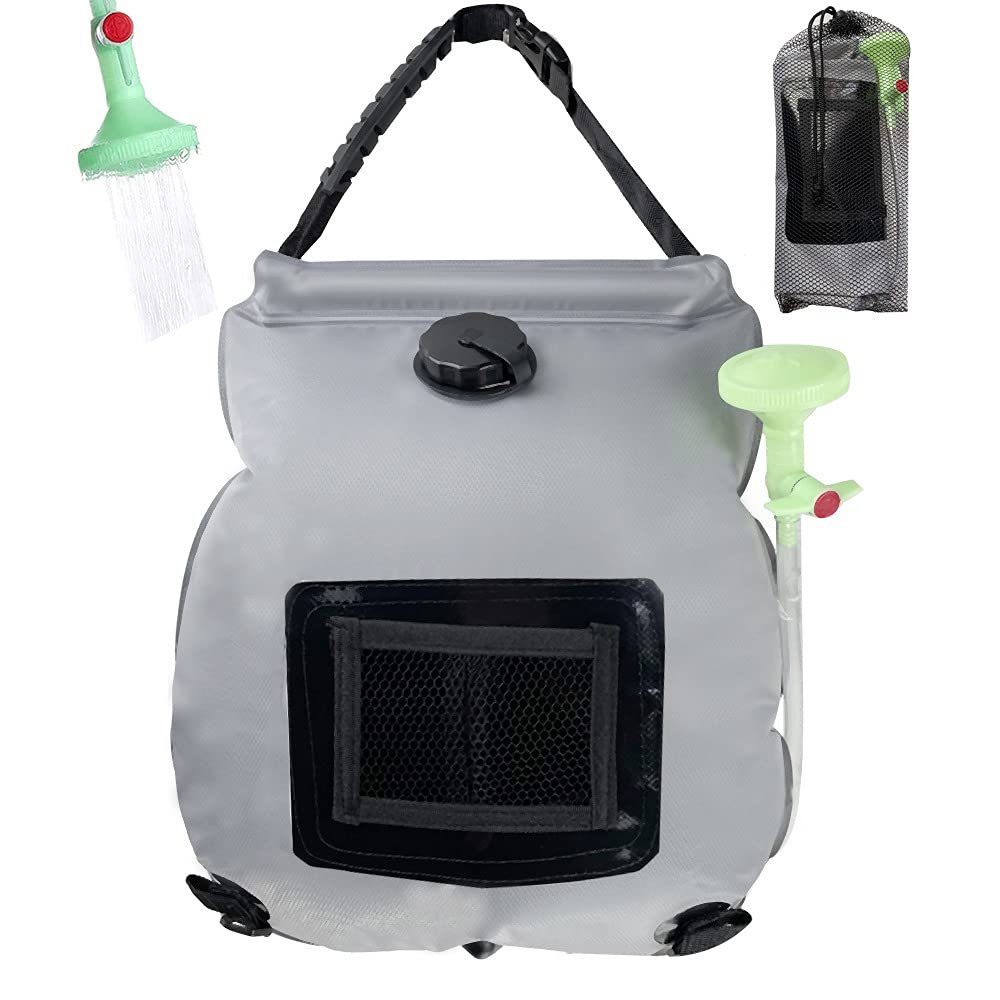 Solar Shower Bag,5 Gallons/20L Solar Heating Camping Shower Bag with Removable Hose and On-Off Switchable Shower Head,Solar Shower for Camping Beach Swimming Outdoor Traveling Hiking (Gray)