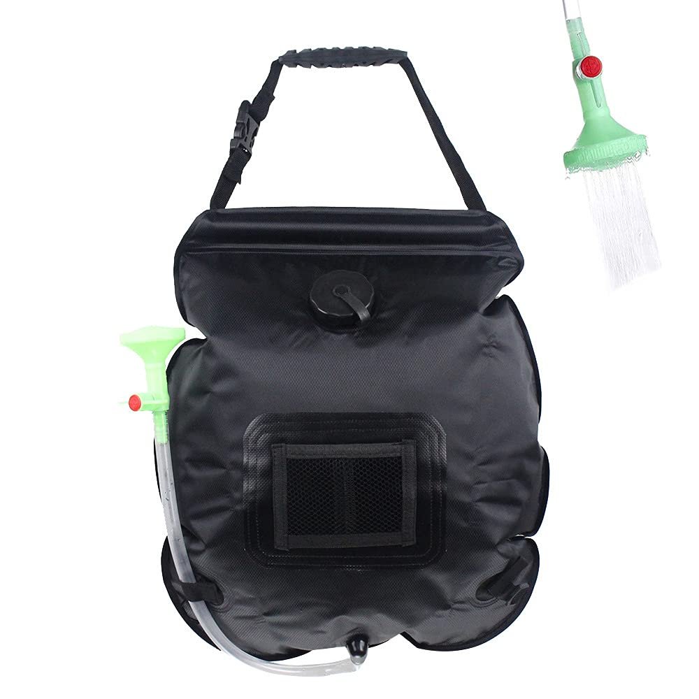 Solar Shower Bag,5 Gallons/20L Solar Heating Camping Shower Bag with Removable Hose and On-Off Switchable Shower Head,Solar Shower for Camping Beach Swimming Outdoor Traveling Hiking (Black)
