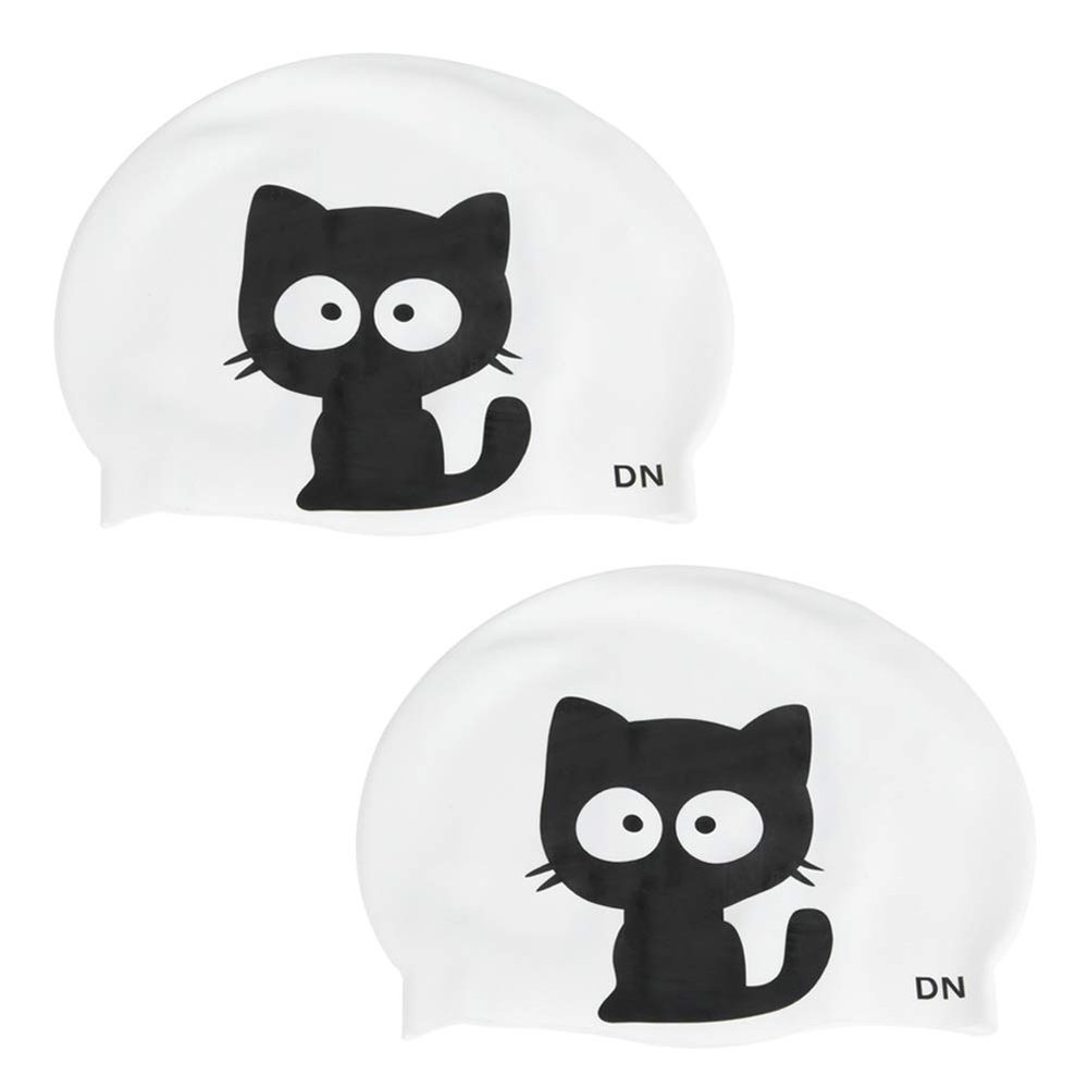 Silicone Swim Hat, 2Pcs Cartoon Pattern Swimming Hat Waterproof Comfy Bathing Hats for Men Women Teens Long Short Hair(Cat)