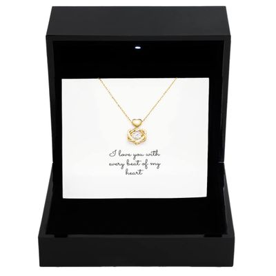 Heart Knot Gold Necklace Luxury Box Heart Knot Gold Necklace I Love You with Every Beat of My Heart