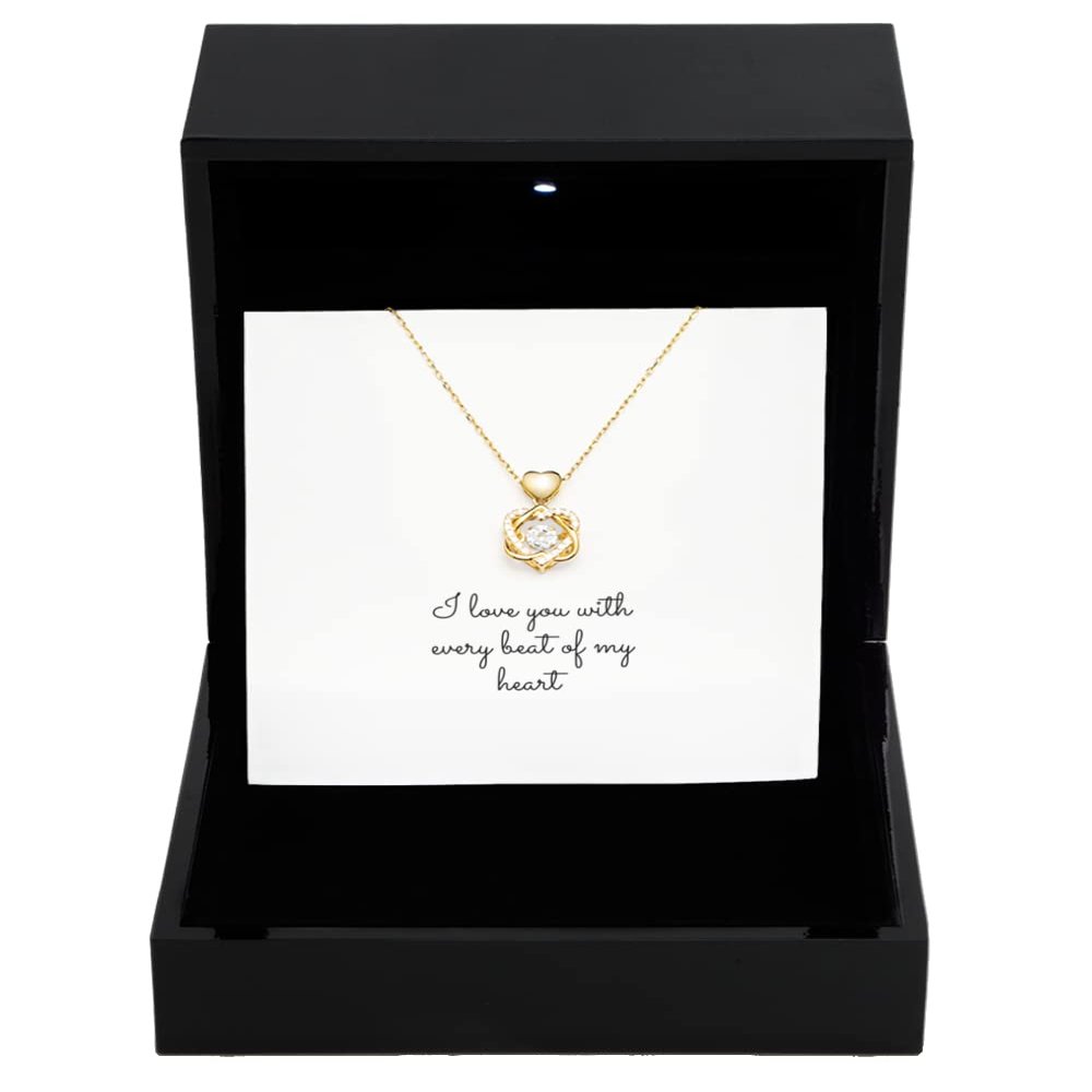 Heart Knot Gold Necklace Luxury Box Heart Knot Gold Necklace I Love You with Every Beat of My Heart