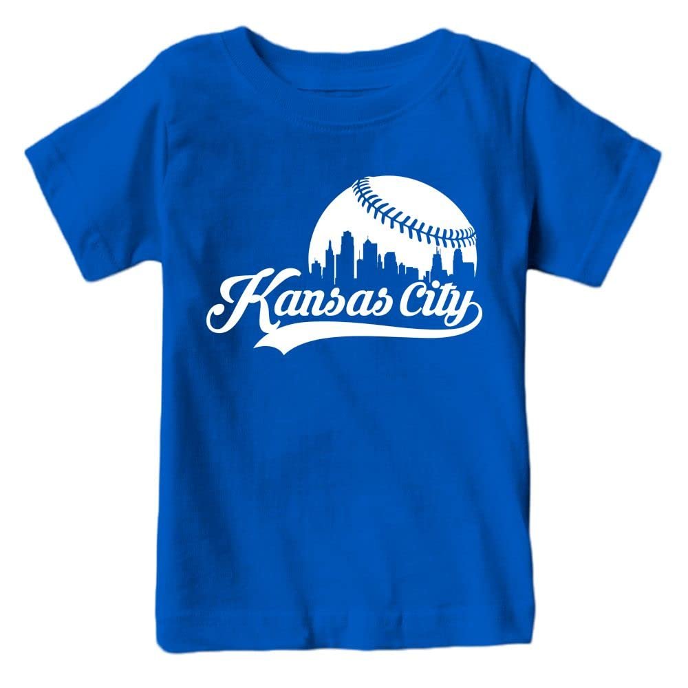 Kansas City Baseball Skyline Kid's Fan T-Shirt (Royal T-Shirt, YL)