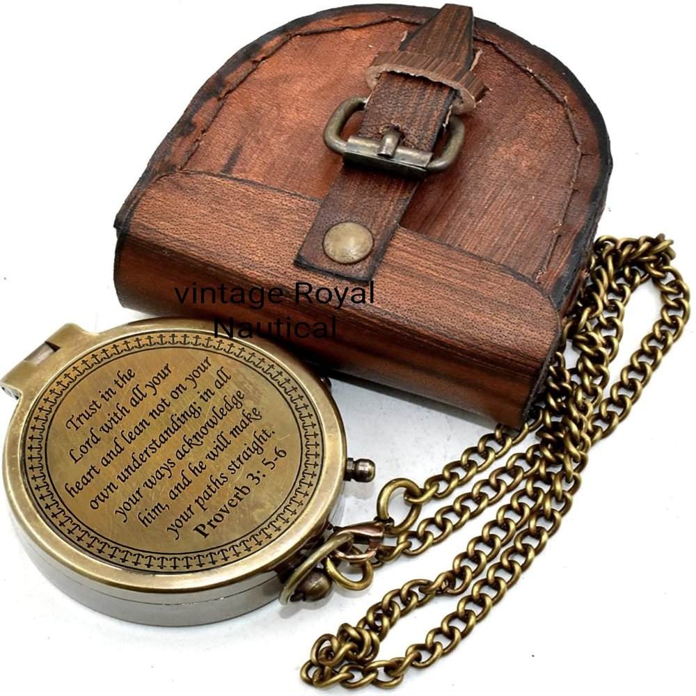 AASIYA Trust In The Lord With All Your Heart -Proverbs 3: 5-6 Quote Engraved-With Leather Case,Camping Compass, Gift Compass, Graduation Day Gifts-s 2023 Compass For Women Mens Boy Girls