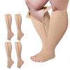 2 Pairs Wide Calf Plus Size Compression Socks with Zipper, 15-20mmHg Socks for Women Men,Reduces Swelling & Pain Nurses Running Pregnant Travel Flight (3XL, skin) view 1