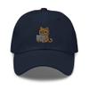 Kawaii cat hat, cat Working, Nerd cat hat, Embroidered Unisex Baseball hat, Funny cat mom dad hat. Navy view 1