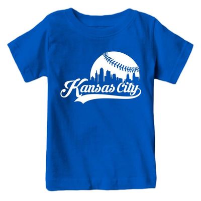 Kansas City Baseball Skyline Kid's Fan T-Shirt (Royal T-Shirt, YM)