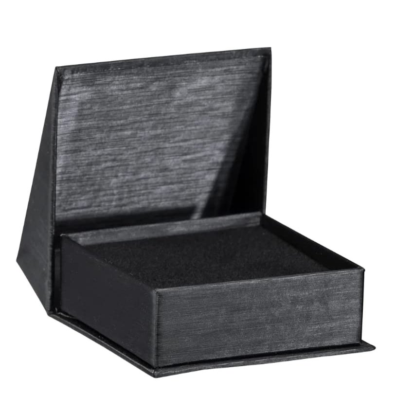 ALLUREPACK Earring/Pendant Box - Black Colored - Silk Brushed Cardboard Paper Jewelry Gift Box With Elite Modern Angled Closure, Velvet Topped Foam Interior.