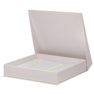 ALLUREPACK Necklace/Earrings/Ring Box, (Multipule Slits For All At Once) - Ivory Colored - Silk Brushed Cardboard Paper Jewelry Gift Box With Elite Modern Angled Closure, Velvet Topped Foam Interior.