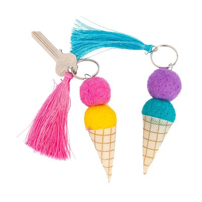Fun Express Pom-Pom Ice Cream Cone Keychain Craft Kits, Makes 6