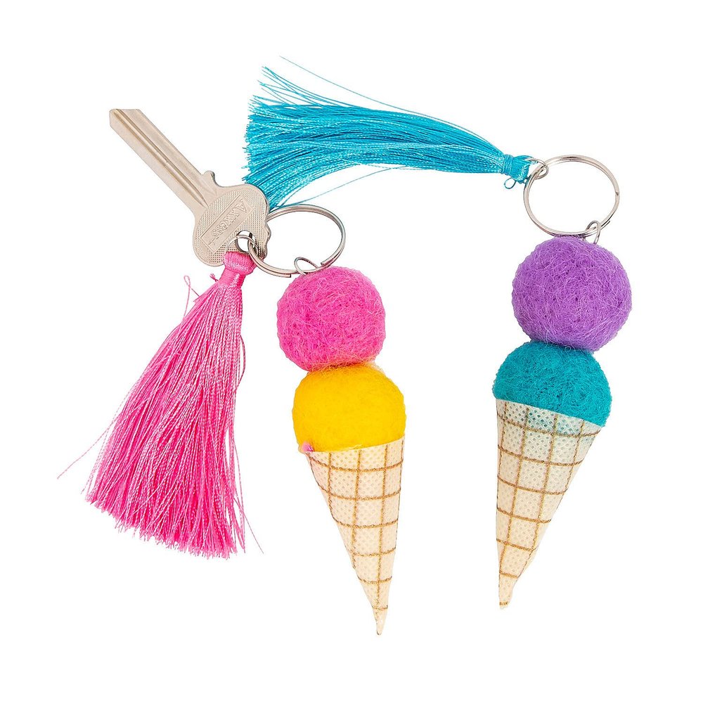 Fun Express Pom-Pom Ice Cream Cone Keychain Craft Kits, Makes 6