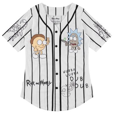RICK AND MORTY Ladies Jersey Ladies Baseball Jersey - Rick & Morty Mesh Button Down Jersey (White, Large)