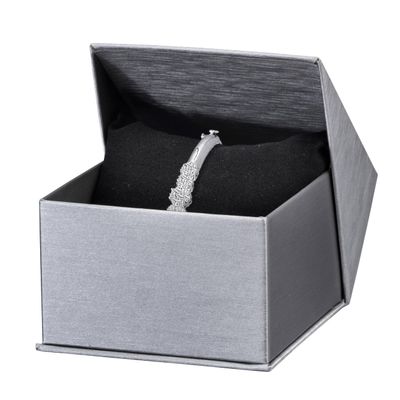 ALLUREPACK Watch/Bangle Box With Pillow - Silver/Gray Colored - Silk Brushed Cardboard Paper Jewelry Gift Box With Elite Modern Angled Closure, Velvet Topped Foam Interior.
