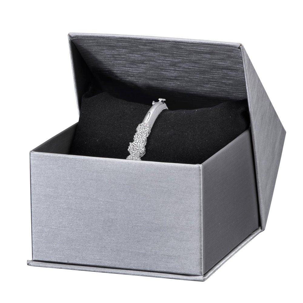 ALLUREPACK Watch/Bangle Box With Pillow - Silver/Gray Colored - Silk Brushed Cardboard Paper Jewelry Gift Box With Elite Modern Angled Closure, Velvet Topped Foam Interior.