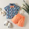 Toddler Baby Boys Clothes Set Casual Button Down Short Sleeve Shirt Hawaiian Outfit Easter Gentleman (Orange, 3-4 Years) view 2
