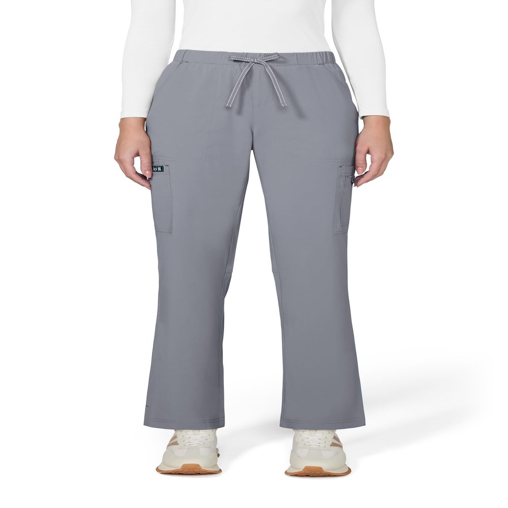 KOI Basics Women's Holly Cargo Scrub Pants, 8 Pockets, Drawstring Waist Platinum Grey Medium