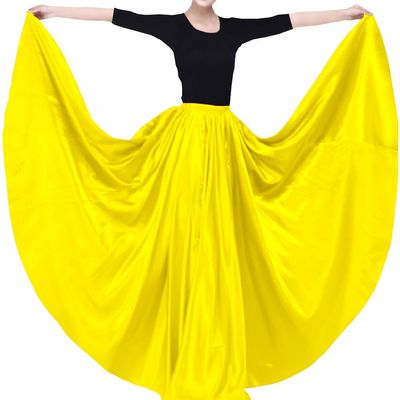 BACKGARDEN Bright Yellow 20 Yard Elegant Satin Long Full Skirt Belly Dance Performance Costume