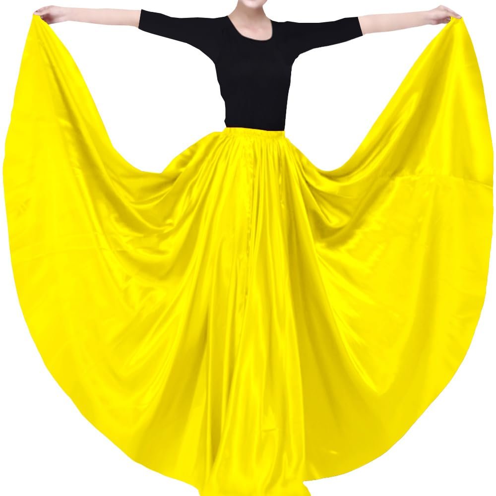 BACKGARDEN Bright Yellow 20 Yard Elegant Satin Long Full Skirt Belly Dance Performance Costume