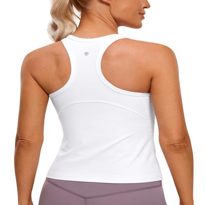 CRZ YOGA Butterluxe High Neck Tank Tops for Women - Yoga Workout Athletic Gym Camisole Racerback Sleeveless Shirts White Medium