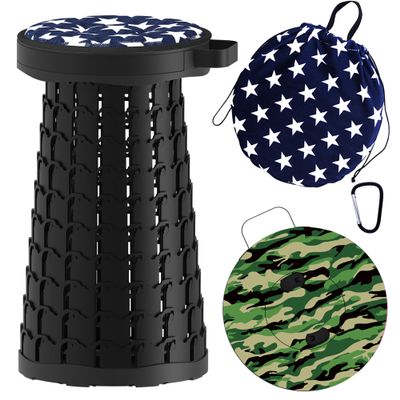 ALEVMOOM Upgraded Telescoping Collapsible Stool with Cushion, Folding Stool with Printing Portable Retractable Foldable Seat Max Load 550lbs for Adults Camping Fishing Outdoor