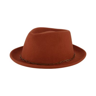 Christian Siriano New York Fedora Hat, Wool Felt Wide Brim Fedora Fashion Hat with Paper Clip Chain Band, Rust, One Size