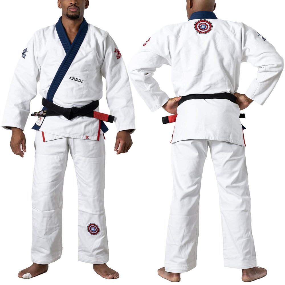 Ronin Sengoku BJJ GI Men 2-Piece Jacket and GI Pants with Drawstring Bag (A5, WHITE)