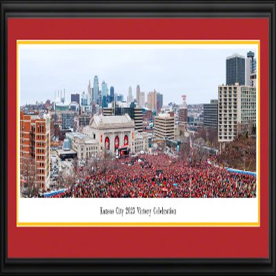 Kansas City 2023 Victory Celebration - 44x18-inch Double Mat, Deluxe Framed Picture by Blakeway Panoramas