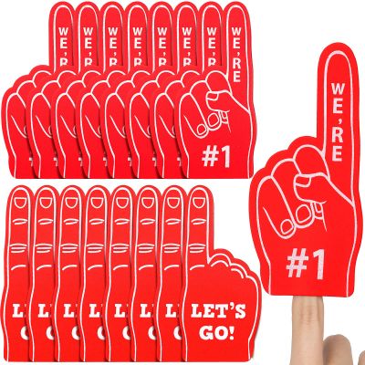 Sinmoe 48 Pieces Sport Party Favors Fan Foam Finger Mini #1 Basketball Baseball Football Soccer Team Cheerleader Gifts for Sporting Events Games Birthday Supplies(Red)