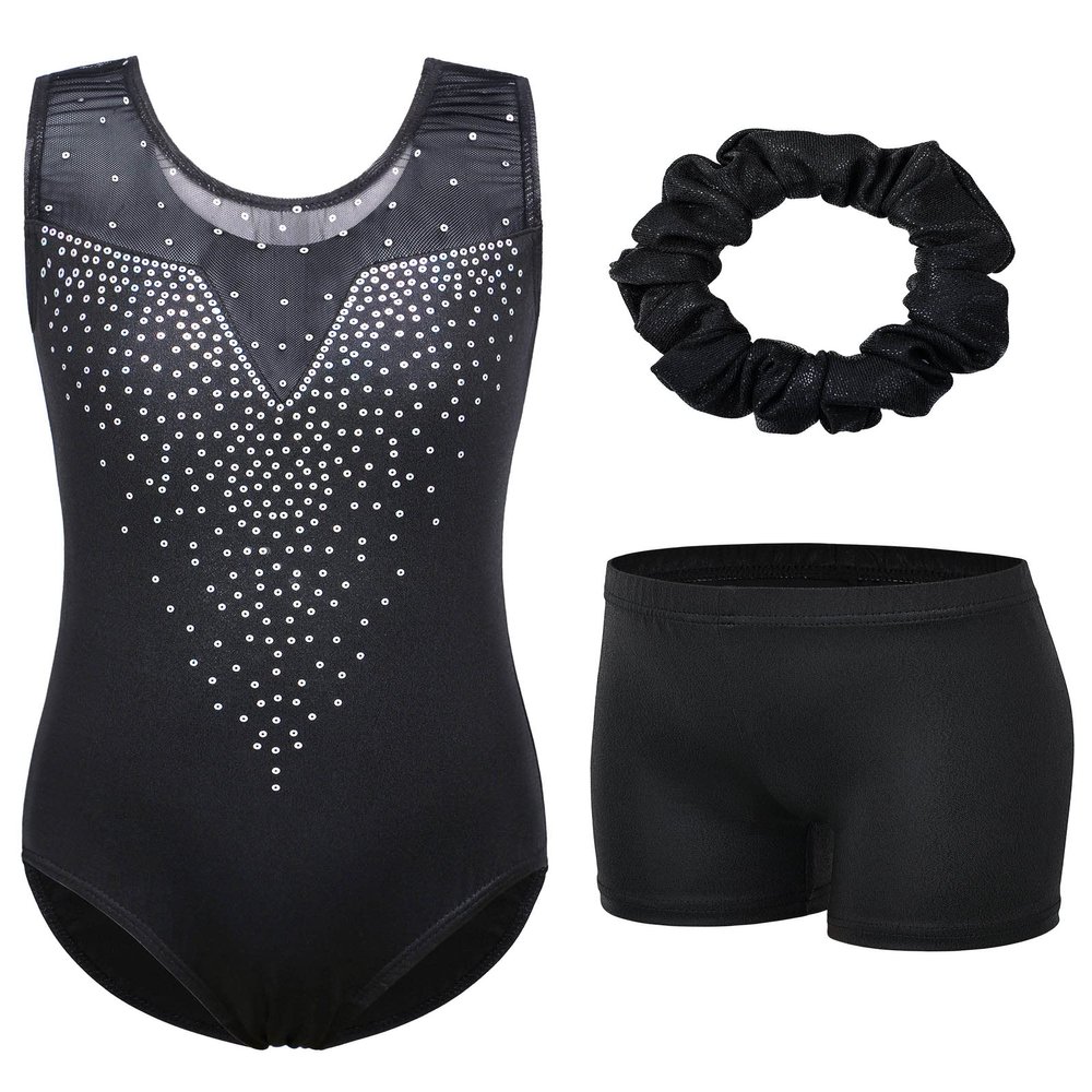 BAOHULU Gymnastics Leotards for Girls Toddlers Kids Sparkle Sequins Mesh Top Dancewear KHB198_SequinBlack_6A