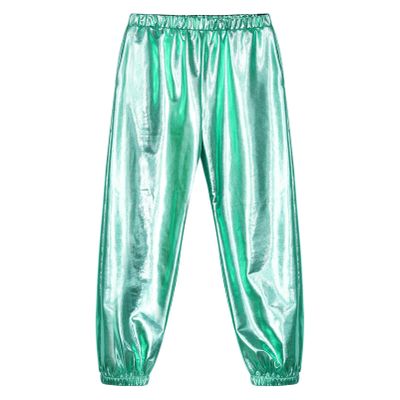 CHICTRY Kids Girls Shiny Metallic Jazz Dance Pant Hip Hop Sport Leggings Sweatpant Dancewear Costume Blue Green 12 Years