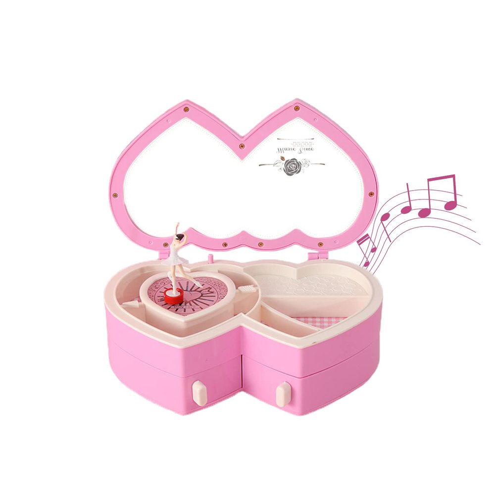 keisnoaja Ballet Musical Jewelry Storage Box, Personalized Necklaces Organizer with Drawer Over the Rainbow Tune Rings Hair Case Dancer Gifts for Children Girls Birthday Bedroom Decor