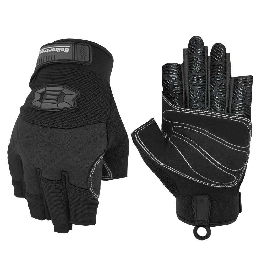 Seibertron 3/4 Finger Padded Palm Lightweight Breathable Climbing Rope Gloves for Climbers, Rock Climbing, Rescue, Adventure, Sailing, Yachting, Paddling, Fishing, Kayaking Sports Black M
