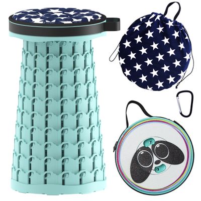 ALEVMOOM Upgraded Telescoping Collapsible Stool with Cushion, Folding Stool with Printing Portable Retractable Foldable Seat Max Load 600lbs for Adults Camping Fishing Outdoor