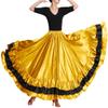 Backgarden Women Black Red Layers Satin Long Skirt for Spanish Flamenco Belly Dance Gypsy Mexico Ballet Folklorico Performance Costume (Deep Gold Theme) view 2