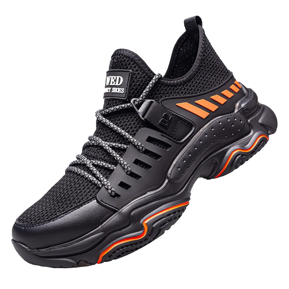 Dressnu Breathable Lightweight men's labor insurance shoes steel clad toe anti-smashing and anti-puncture safety and wear-resistant work shoes Black 5.5