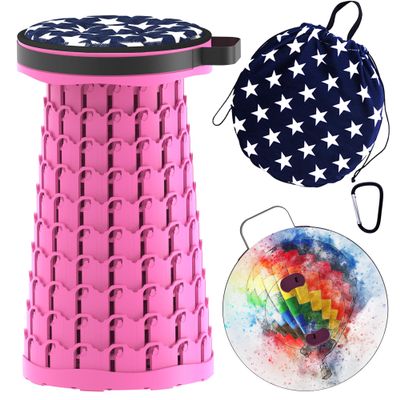 ALEVMOOM Upgraded Telescoping Collapsible Stool with Cushion, Folding Stool with Printing Portable Retractable Foldable Seat Max Load 600lbs for Adults Camping Fishing Outdoor