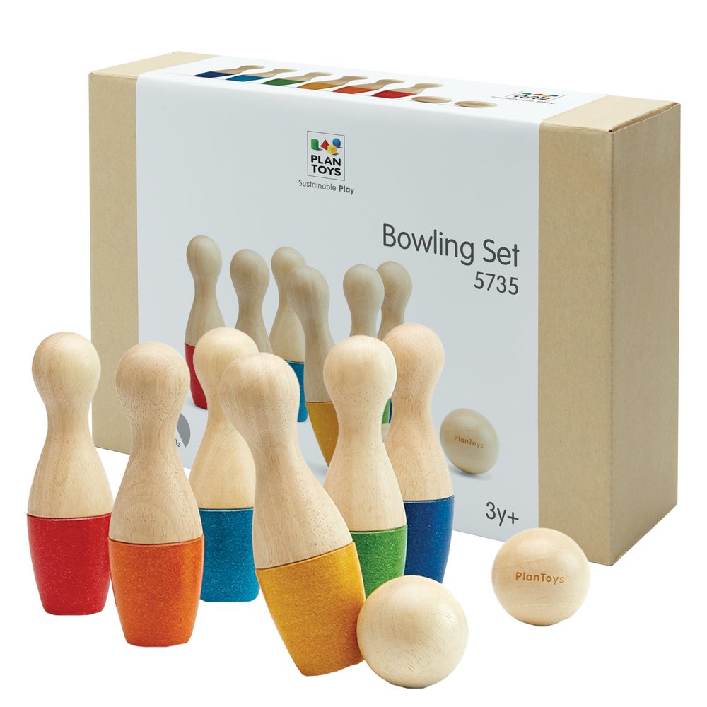 PlanToys Bowling Set Wooden Montessori Gross Motor Kids Play Toy for Kids