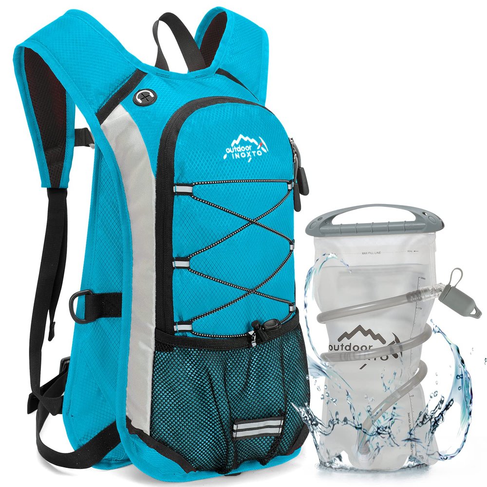 IX INOXTO Hydration Pack Backpack, Lightweight Water Backpack with 2L Hydration Bladder Daypack for Men Women,Running Hydration Vest for Trail Running Hiking Cycling Race Climbing (Light Blue)