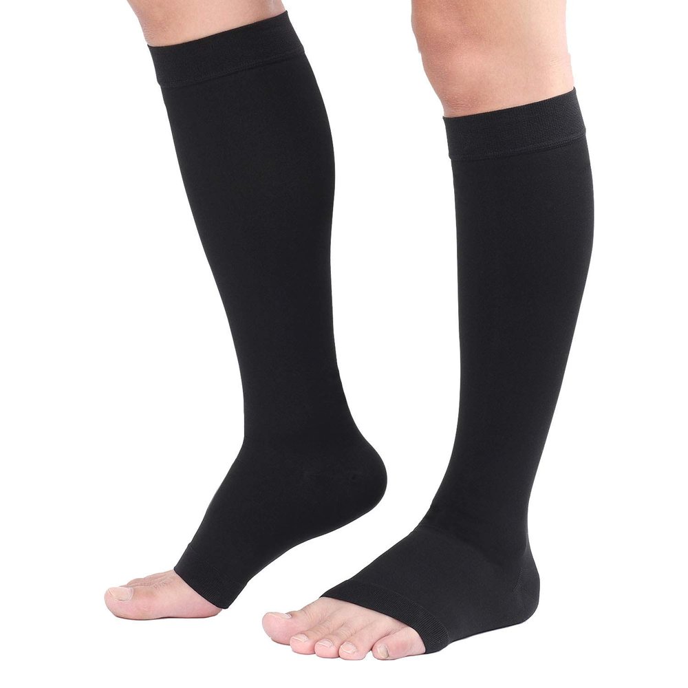 TOFLY 30-40mmHg Medical Graduated Compression Socks for Men & Women, Open Toe Knee High Compression Socks,Firm Support for Circulation Recovery,Shin Splints,Varicose Veins,Edema,Nursing, Black XL