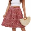 Naggoo Womens Daisy Print Skirt A-Line High Waist Casual Midi Skirts Red Floral XL view 1