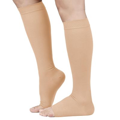 TOFLY 30-40mmHg Medical Graduated Compression Socks for Men & Women, Open Toe Knee High Compression Socks,Firm Support for Circulation Recovery,Shin Splints,Varicose Veins,Edema,Nursing, Beige XL