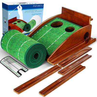 FAFAMESO Golf Putting Mat, Putting Green Indoor with Ball Return - Golf Gifts for Men Christmas, Golf Training Aid for Home Office, Portable Putting Training Mat for Men