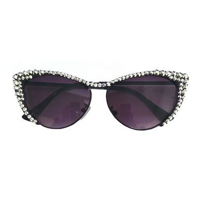 willochra Small frame cat eye Crystal Frame Shiny Diamond Sunglasses For Women Vintage Rhinestone party Sun Glasses (black)