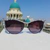 willochra Small frame cat eye Crystal Frame Shiny Diamond Sunglasses For Women Vintage Rhinestone party Sun Glasses (black) view 2