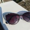 willochra Small frame cat eye Crystal Frame Shiny Diamond Sunglasses For Women Vintage Rhinestone party Sun Glasses (black) view 4