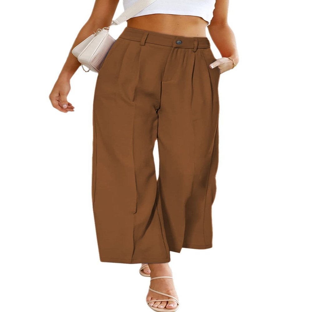 chouyatou Women's Elastic High Waisted Dress Pants Business Casual Work Pants Cropped Trousers (X-Small, Brown)