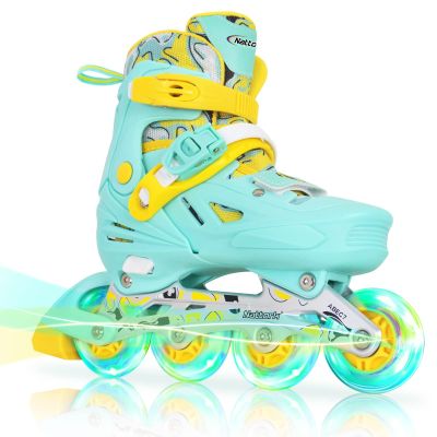 Nattork Inline Skates for Girls and Boys Kids, 4 Sizes Adjustable Inline Skates with Light up Wheels, Illuminating Beginner Roller Skates for Kids & Adult Youth Teal Age 10-12 Size 5 6 7 8