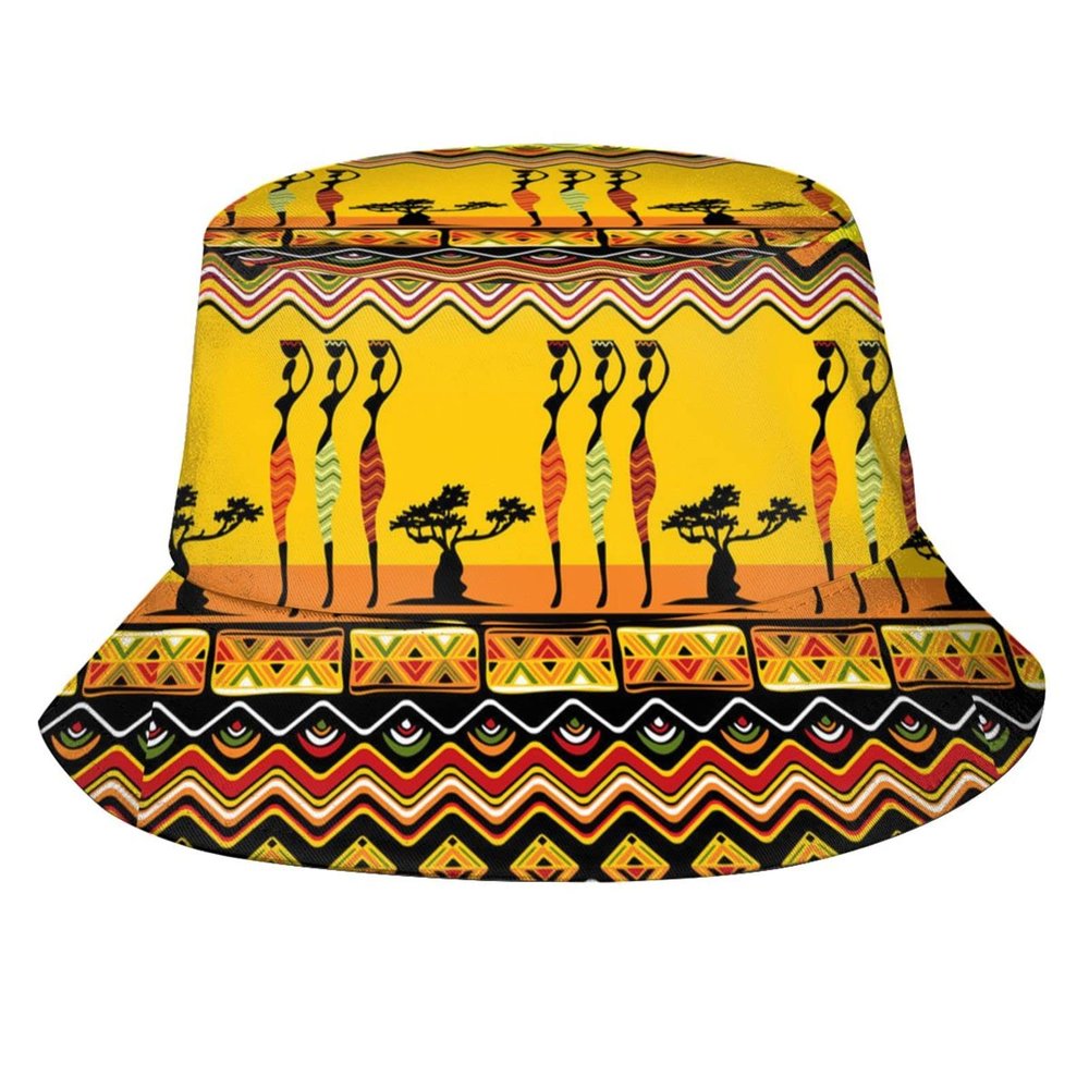 African Bucket Hat for Men Women Packable African Art Sun Hats Fisherman Outdoor Summer Travel Hiking Beach Caps