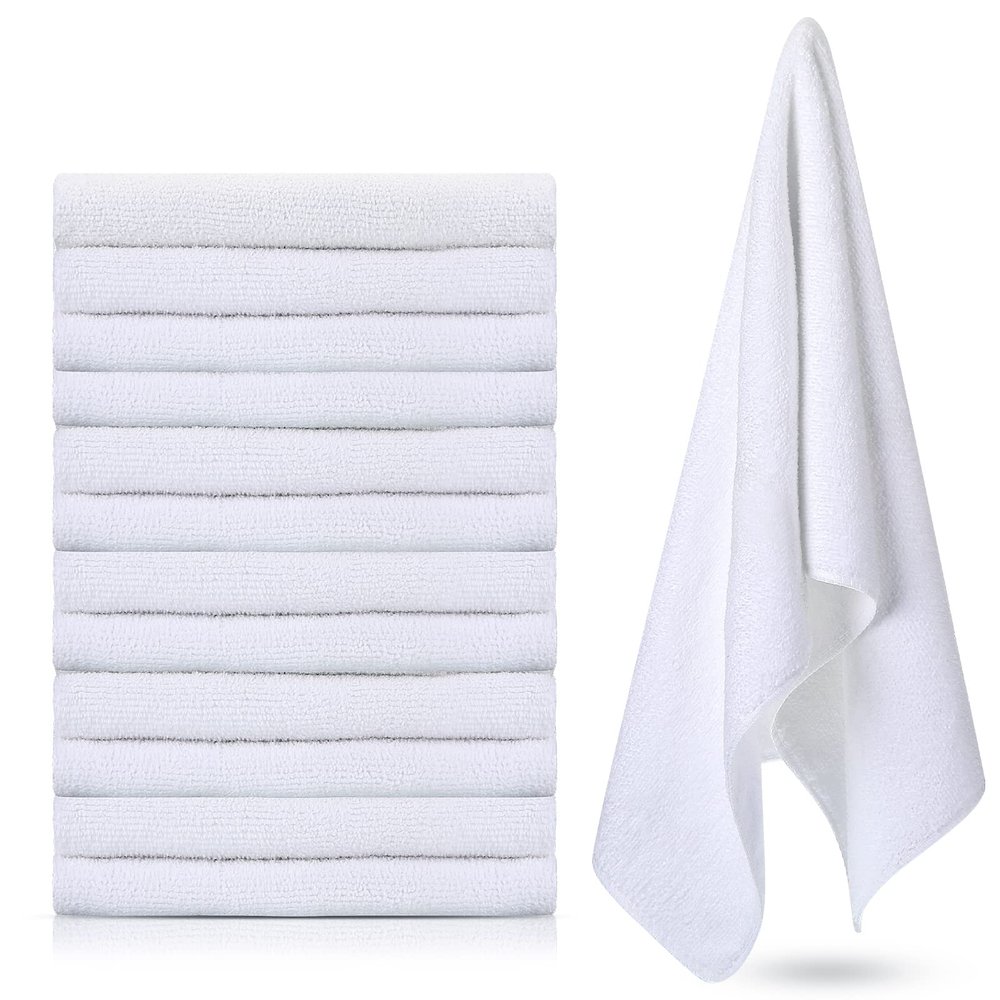 Handepo 12 Pcs Microfiber Workout Gym Towels, 360 GSM 12 x 30 Inch Gentle and Fast Drying Absorbent Towels for Men Women Yoga Travel Sports(White)