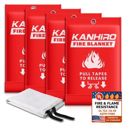 Emergency Fire Blanket for Home Kitchen - KANHIRO Fiberglass Fire Suppression Blanket Great for School, Fireplace, Grill, Car, Office, Warehouse (4 Pack, 39 in X 39 in)